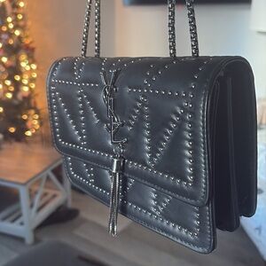 Black Quilted studded YSE Shoulder Bag NWT